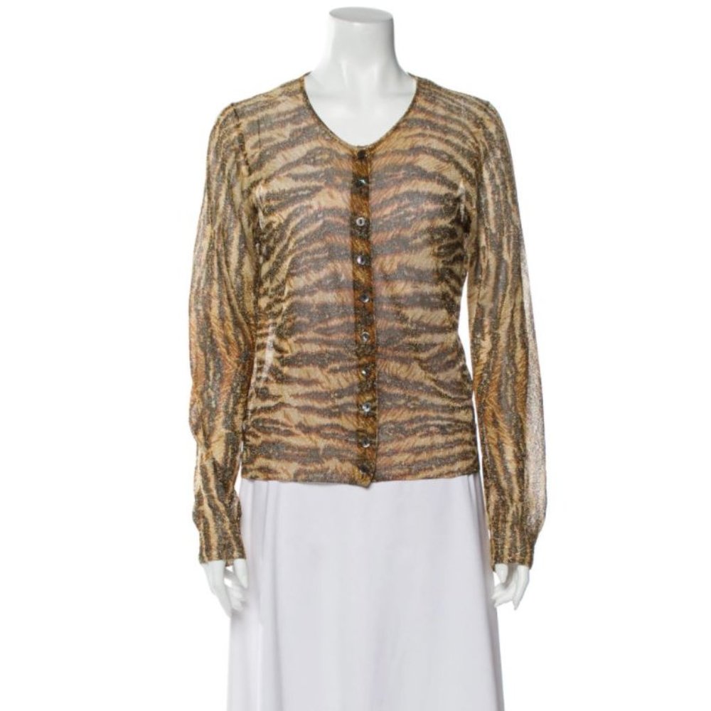 DOLCE & GABBANA Animal Print Scoop Neck Sweater Si